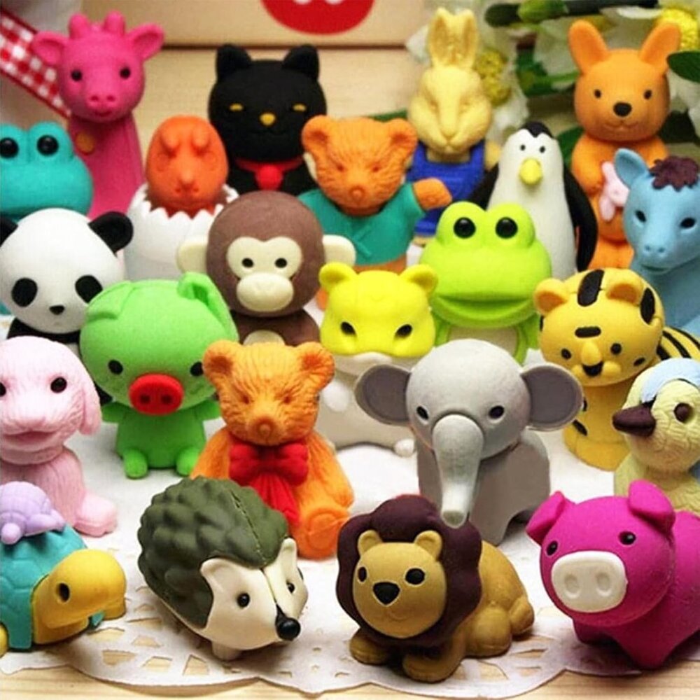 35Pcs Animal Erasers Desk Pets for Kids Animal Pencil Erasers Bulk Puzzle Eraser